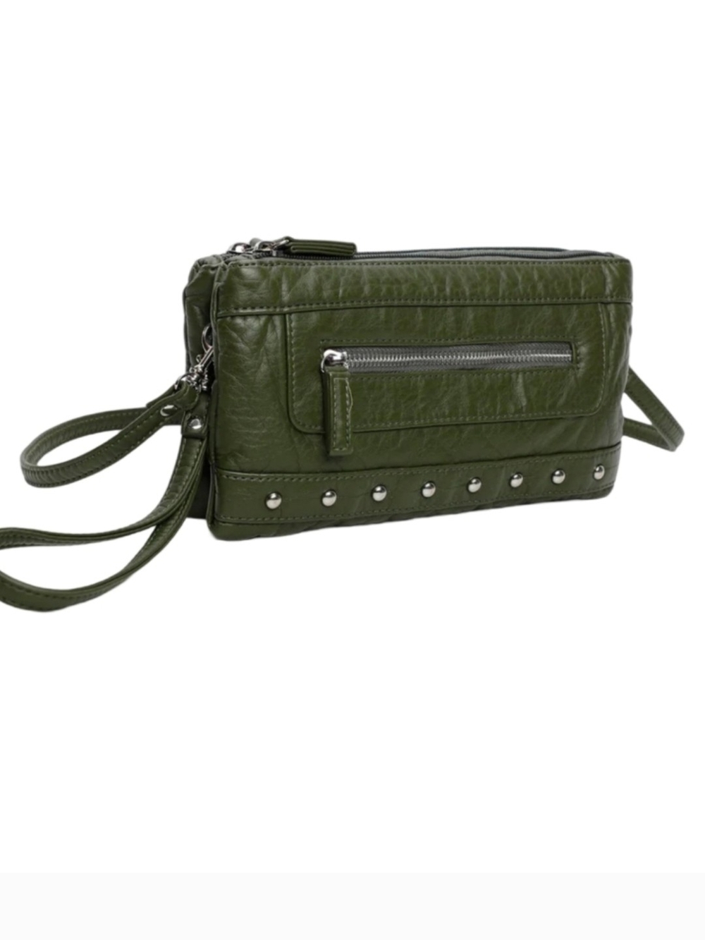 Olive Green Studded Crossbody Wristlet - Ampere Creations